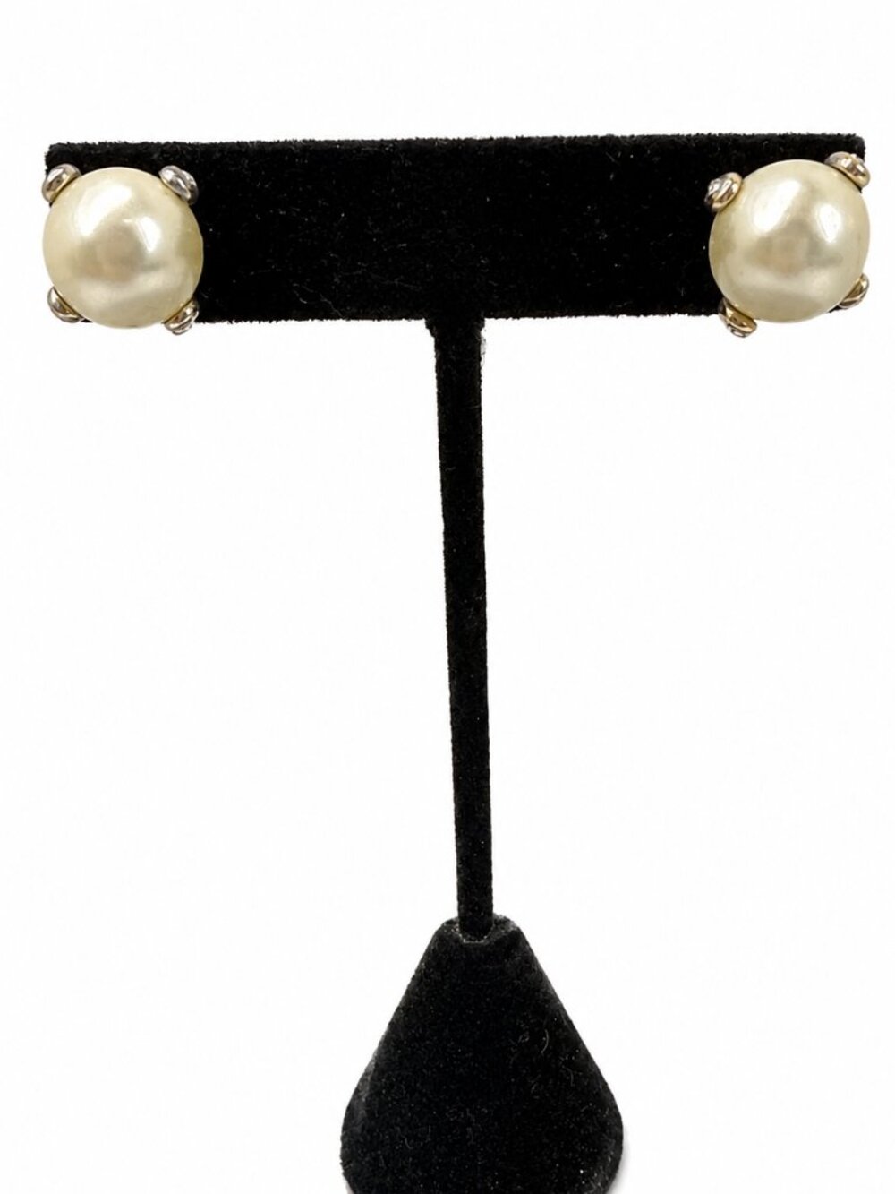 Vintage Faux Pearl Crystal Accent Stud Earrings